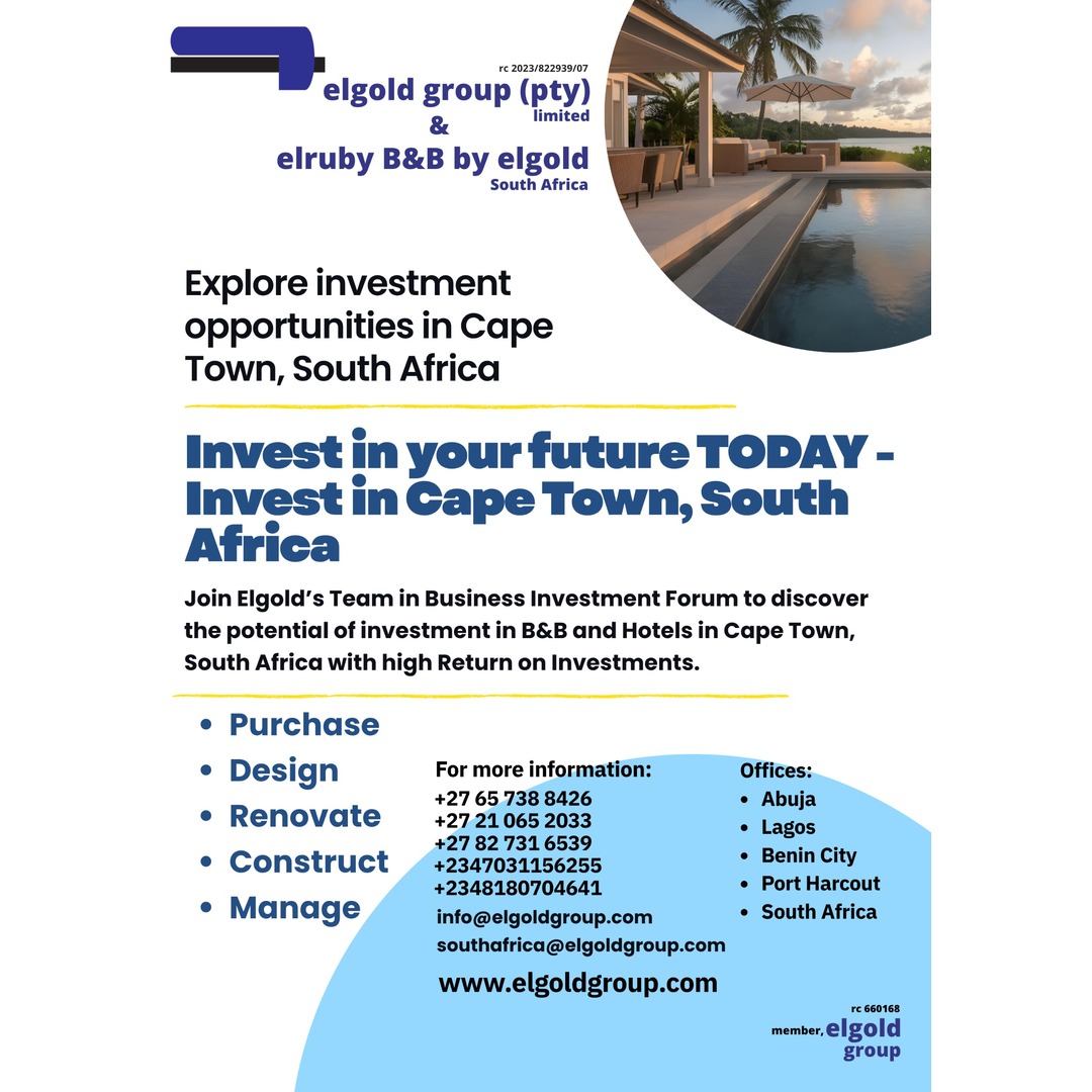 A flier about Elgold South Africa B&B